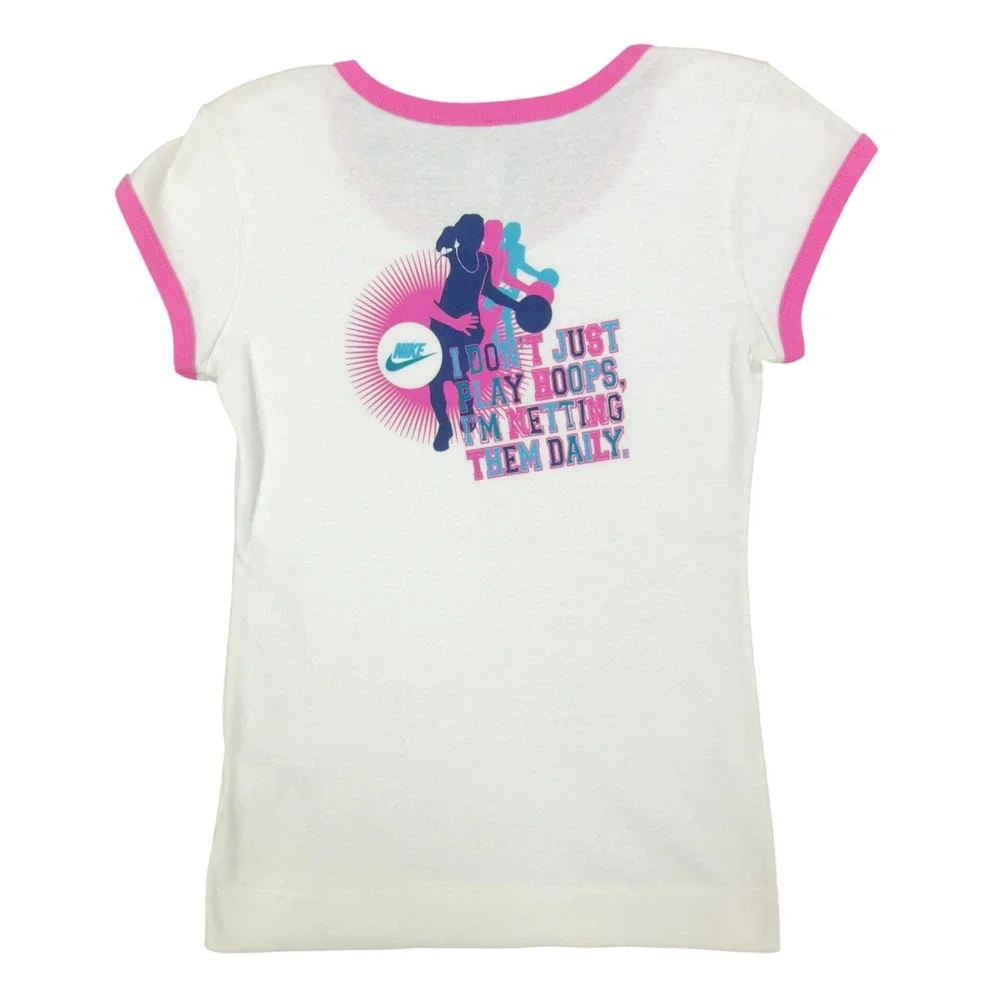 Nike Y2K Ringer Tee Girls XL White Pink Basketball Team 216485 NWT